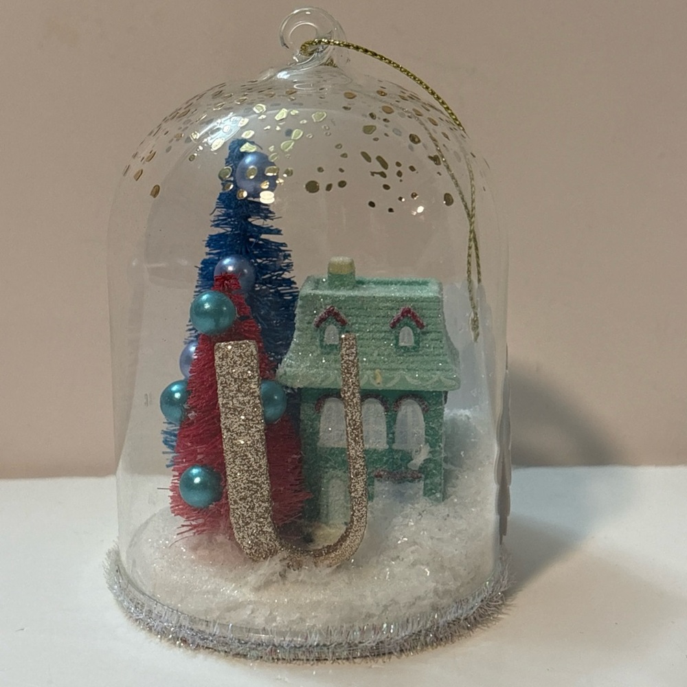 Anthropologie Ornament Snow Globe “U” Arctic Home For The Holidays Monogram NWT